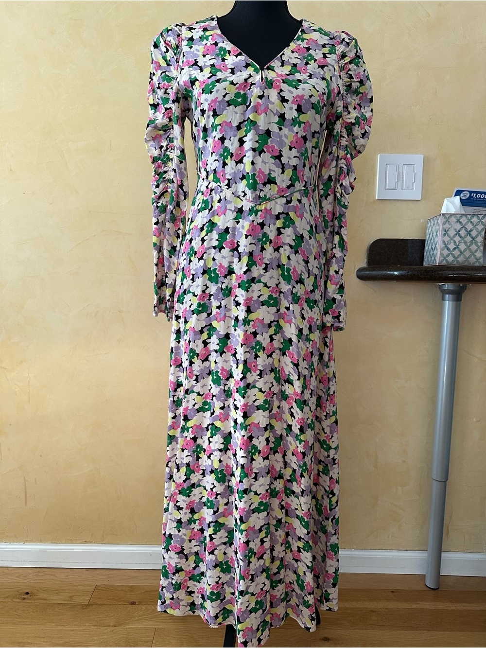 H&M Pink, Green & Cream Floral V-Neck Maxi Dress